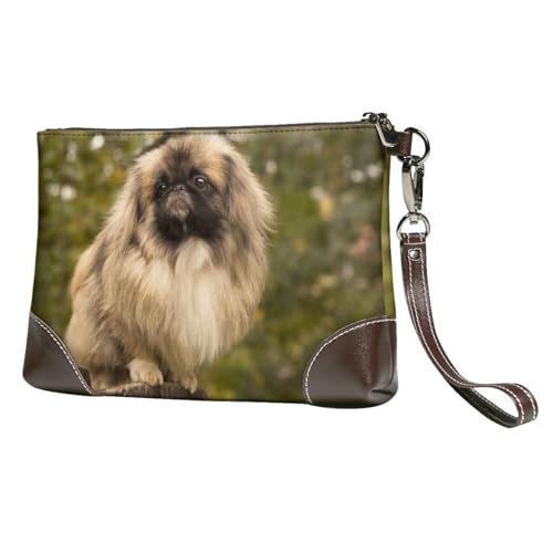 EgoMed Mops Hund gedruckt,Handgelenktaschen PU-Leder Clutch Damen Reißverschluss Geldbörse Brieftasche Handtasche mit Handschlaufe von EgoMed