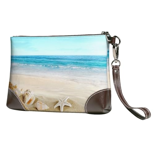 EgoMed Muscheln Sand,Handgelenktaschen PU-Leder Clutch Damen Reißverschluss Geldbörse Brieftasche Handtasche mit Handschlaufe von EgoMed