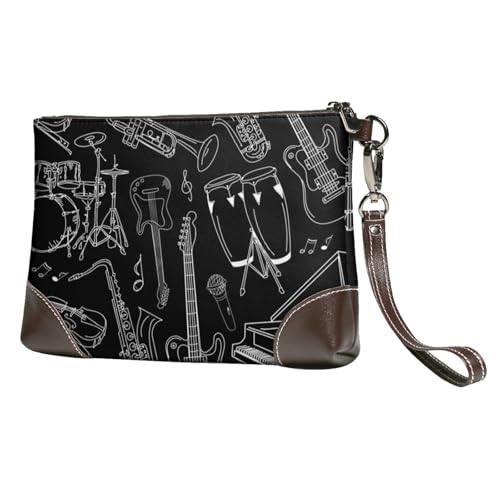EgoMed Musikinstrumente Schwarz,Handgelenktaschen PU-Leder Clutch Damen Reißverschluss Geldbörse Brieftasche Handtasche mit Handschlaufe von EgoMed