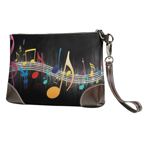 EgoMed Musiknoten,Handgelenktaschen PU-Leder Clutch Damen Reißverschluss Geldbörse Brieftasche Handtasche mit Handschlaufe von EgoMed