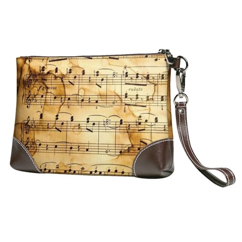 EgoMed Musiknoten,Handgelenktaschen PU-Leder Clutch Damen Reißverschluss Geldbörse Brieftasche Handtasche mit Handschlaufe von EgoMed