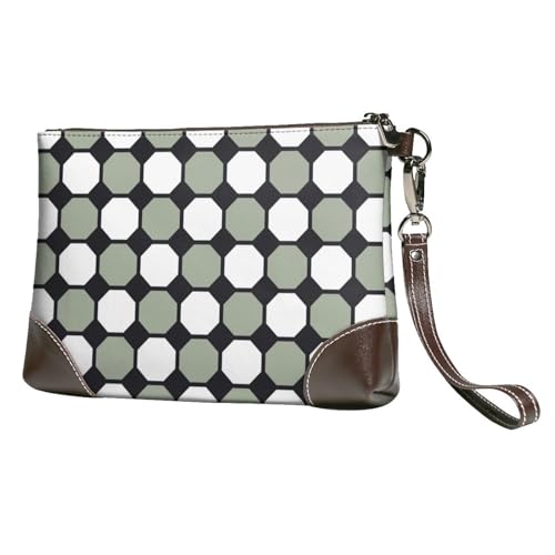 EgoMed Nahtlose achteckige Muster,Handgelenktaschen PU-Leder Clutch Damen Reißverschluss Geldbörse Brieftasche Handtasche mit Handschlaufe von EgoMed