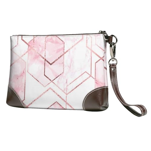 EgoMed Nahtloses geometrisches Muster mit goldenen Glitzerlinien und rosa Marmor,Handgelenktaschen PU-Leder Clutch Damen Reißverschluss Geldbörse Brieftasche Handtasche mit Handschlaufe von EgoMed