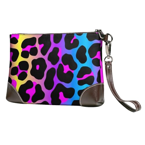 EgoMed Neon-Leopardenmuster,Handgelenktaschen PU-Leder Clutch Damen Reißverschluss Geldbörse Brieftasche Handtasche mit Handschlaufe von EgoMed