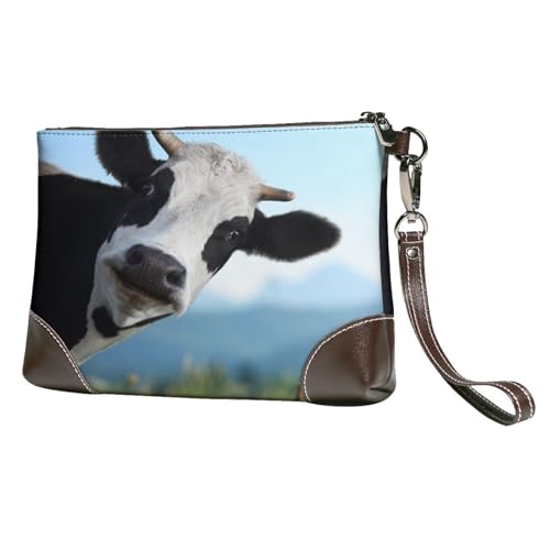 EgoMed Niedliche Kuh Bedruckt,Handgelenktaschen PU-Leder Clutch Damen Reißverschluss Geldbörse Brieftasche Handtasche mit Handschlaufe von EgoMed