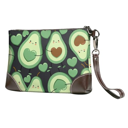 EgoMed Niedliche Nahtlose Muster Avocado Herz,Handgelenktaschen PU-Leder Clutch Damen Reißverschluss Geldbörse Brieftasche Handtasche mit Handschlaufe von EgoMed