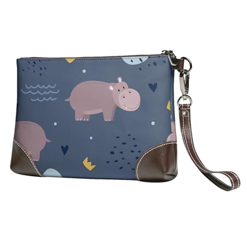 EgoMed Nilpferd,Handgelenktaschen PU-Leder Clutch Damen Reißverschluss Geldbörse Brieftasche Handtasche mit Handschlaufe von EgoMed