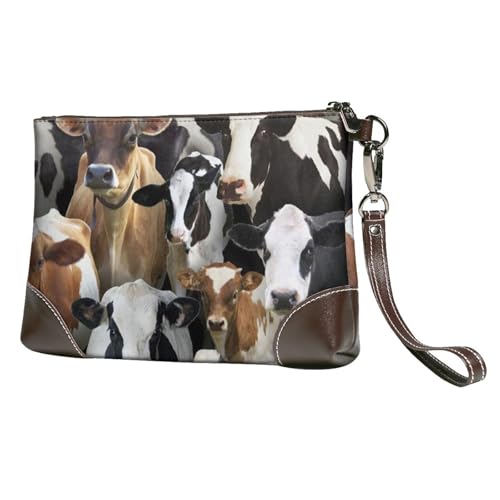 EgoMed Nutztiere Milchkühe Kuh,Handgelenktaschen PU-Leder Clutch Damen Reißverschluss Geldbörse Brieftasche Handtasche mit Handschlaufe von EgoMed