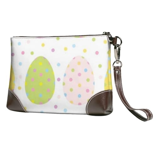 EgoMed Ostern mit süßen Eiern Polka Dots,Handgelenktaschen PU-Leder Clutch Damen Reißverschluss Geldbörse Brieftasche Handtasche mit Handschlaufe von EgoMed