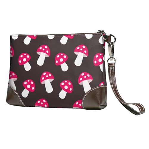 EgoMed Pilz Pilz Muster,Handgelenktaschen PU-Leder Clutch Damen Reißverschluss Geldbörse Brieftasche Handtasche mit Handschlaufe von EgoMed