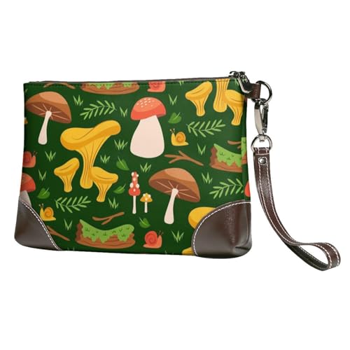 EgoMed Pilzmuster,Handgelenktaschen PU-Leder Clutch Damen Reißverschluss Geldbörse Brieftasche Handtasche mit Handschlaufe von EgoMed