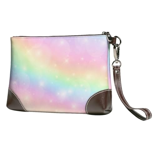 EgoMed Regenbogen-Farbmuster,Handgelenktaschen PU-Leder Clutch Damen Reißverschluss Geldbörse Brieftasche Handtasche mit Handschlaufe von EgoMed