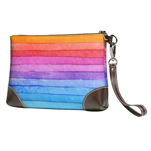 EgoMed Regenbogenfarben gestreift,Handgelenktaschen PU-Leder Clutch Damen Reißverschluss Geldbörse Brieftasche Handtasche mit Handschlaufe von EgoMed