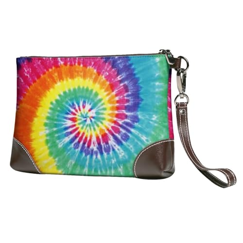 EgoMed Regenbogenfarbene Batik,Handgelenktaschen PU-Leder Clutch Damen Reißverschluss Geldbörse Brieftasche Handtasche mit Handschlaufe von EgoMed
