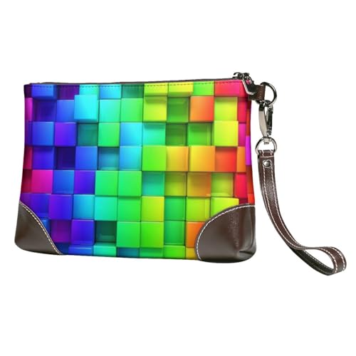 EgoMed Regenbogenfarbenes Plaid,Handgelenktaschen PU-Leder Clutch Damen Reißverschluss Geldbörse Brieftasche Handtasche mit Handschlaufe von EgoMed