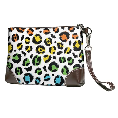 EgoMed Regenbogenleopard,Handgelenktaschen PU-Leder Clutch Damen Reißverschluss Geldbörse Brieftasche Handtasche mit Handschlaufe von EgoMed
