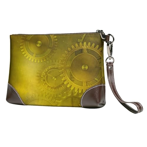 EgoMed Retro Steampunk Mechanismus Gelb,Handgelenktaschen PU-Leder Clutch Damen Reißverschluss Geldbörse Brieftasche Handtasche mit Handschlaufe von EgoMed