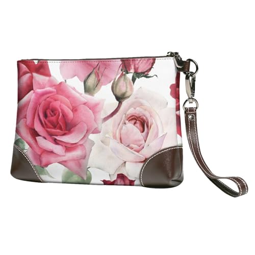 EgoMed Rosa Rose,Handgelenktaschen PU-Leder Clutch Damen Reißverschluss Geldbörse Brieftasche Handtasche mit Handschlaufe von EgoMed