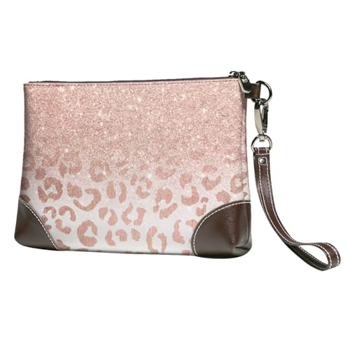EgoMed Roségold-Glitzerdruck,Handgelenktaschen PU-Leder Clutch Damen Reißverschluss Geldbörse Brieftasche Handtasche mit Handschlaufe von EgoMed