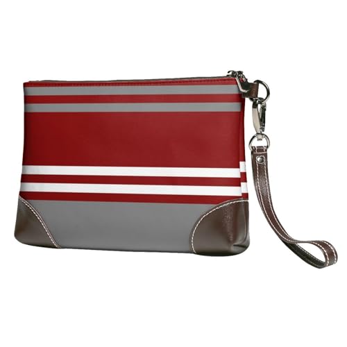 EgoMed Rot, Grau und Weiß Streifen,Handgelenktaschen PU-Leder Clutch Damen Reißverschluss Geldbörse Brieftasche Handtasche mit Handschlaufe von EgoMed