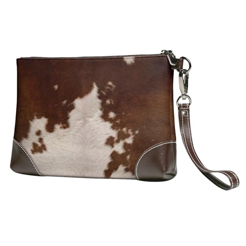 EgoMed Rotbraunes Rindsleder,Handgelenktaschen PU-Leder Clutch Damen Reißverschluss Geldbörse Brieftasche Handtasche mit Handschlaufe von EgoMed