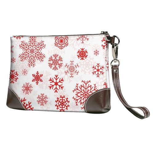 EgoMed Rote Schneeflocke Weiße Weihnachten,Handgelenktaschen PU-Leder Clutch Damen Reißverschluss Geldbörse Brieftasche Handtasche mit Handschlaufe von EgoMed