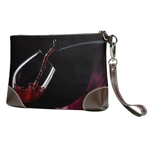 EgoMed Rotwein,Handgelenktaschen PU-Leder Clutch Damen Reißverschluss Geldbörse Brieftasche Handtasche mit Handschlaufe von EgoMed