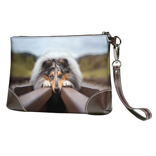 EgoMed Rough Collie Bokeh Eisenbahn Hunde Haustiere Rau,Handgelenktaschen PU-Leder Clutch Damen Reißverschluss Geldbörse Brieftasche Handtasche mit Handschlaufe von EgoMed