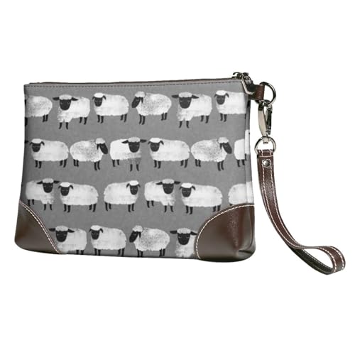 EgoMed Schafe Kinder Grau Geschlechtsneutrale Nutztiere,Handgelenktaschen PU-Leder Clutch Damen Reißverschluss Geldbörse Brieftasche Handtasche mit Handschlaufe von EgoMed