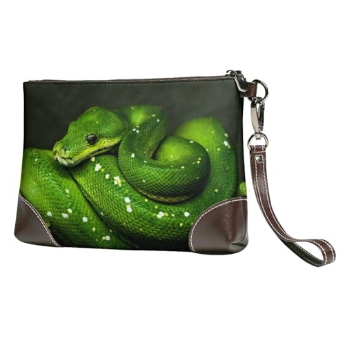 EgoMed Schlange Grünes Reptil,Handgelenktaschen PU-Leder Clutch Damen Reißverschluss Geldbörse Brieftasche Handtasche mit Handschlaufe von EgoMed