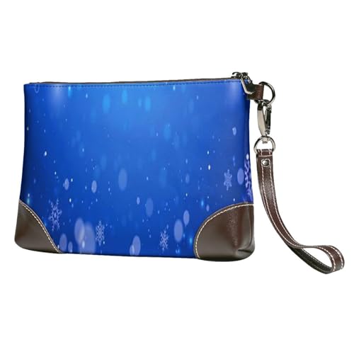 EgoMed Schneeflocke Blau Winter Weihnachten,Handgelenktaschen PU-Leder Clutch Damen Reißverschluss Geldbörse Brieftasche Handtasche mit Handschlaufe von EgoMed