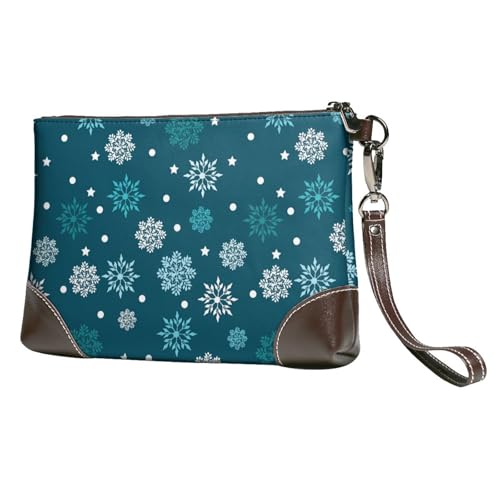 EgoMed Schneeflocken Blau,Handgelenktaschen PU-Leder Clutch Damen Reißverschluss Geldbörse Brieftasche Handtasche mit Handschlaufe von EgoMed