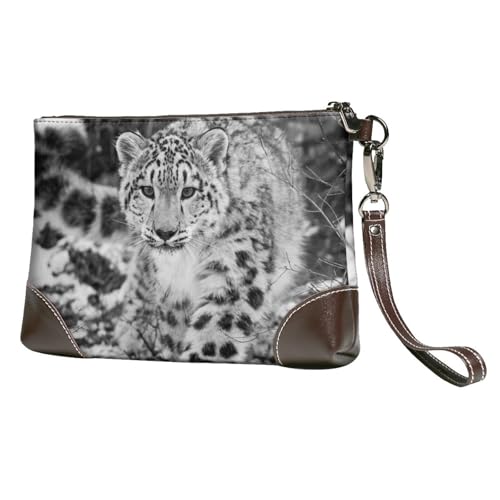 EgoMed Schneeleopard,Handgelenktaschen PU-Leder Clutch Damen Reißverschluss Geldbörse Brieftasche Handtasche mit Handschlaufe von EgoMed