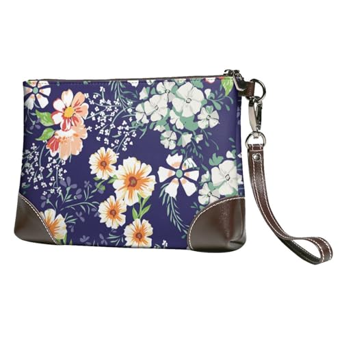 EgoMed Schöne Blume Garten Blumen Blütenblatt Blätter Wiese Orange,Handgelenktaschen PU-Leder Clutch Damen Reißverschluss Geldbörse Brieftasche Handtasche mit Handschlaufe von EgoMed