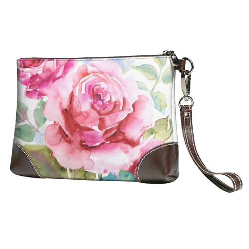 EgoMed Schöne Blumen Rose Rosa Blume Floral,Handgelenktaschen PU-Leder Clutch Damen Reißverschluss Geldbörse Brieftasche Handtasche mit Handschlaufe von EgoMed