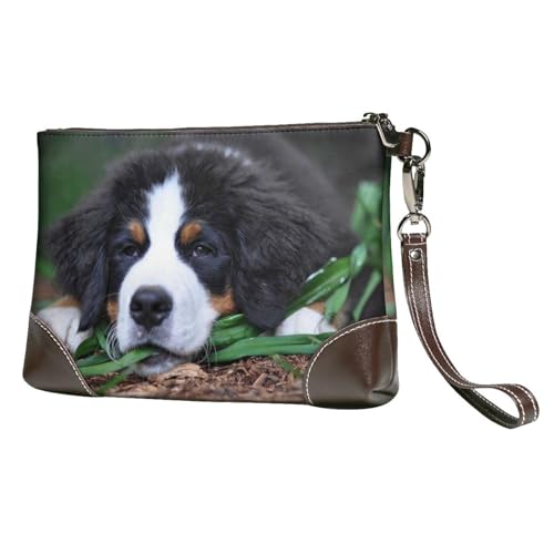 EgoMed Schöner Berner Sennenhund,Handgelenktaschen PU-Leder Clutch Damen Reißverschluss Geldbörse Brieftasche Handtasche mit Handschlaufe von EgoMed