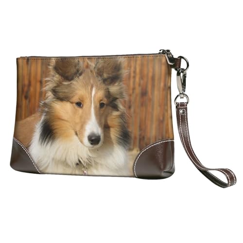 EgoMed Schöner Sheltie-Hund,Handgelenktaschen PU-Leder Clutch Damen Reißverschluss Geldbörse Brieftasche Handtasche mit Handschlaufe von EgoMed