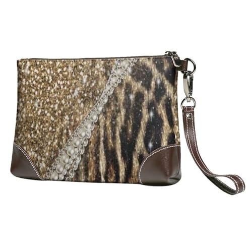 EgoMed Schöner schicker Girly Leopard Animal Kunstpelz,Handgelenktaschen PU-Leder Clutch Damen Reißverschluss Geldbörse Brieftasche Handtasche mit Handschlaufe von EgoMed