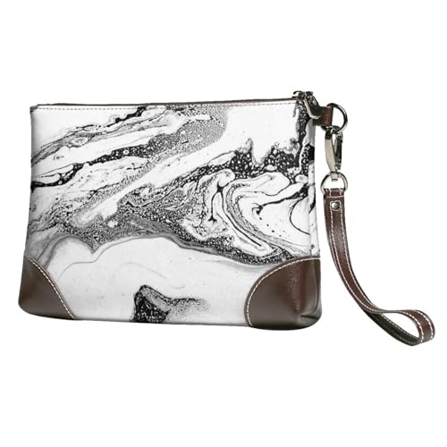 EgoMed Schwarz-Weiß-Marmor gedruckt,Handgelenktaschen PU-Leder Clutch Damen Reißverschluss Geldbörse Brieftasche Handtasche mit Handschlaufe von EgoMed