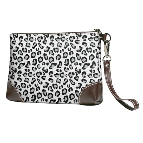 EgoMed Schwarz-weißer Leopardenmuster,Handgelenktaschen PU-Leder Clutch Damen Reißverschluss Geldbörse Brieftasche Handtasche mit Handschlaufe von EgoMed