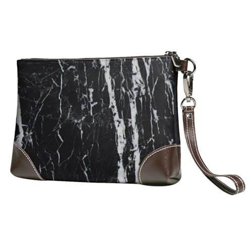 EgoMed Schwarz-weißer Marmor,Handgelenktaschen PU-Leder Clutch Damen Reißverschluss Geldbörse Brieftasche Handtasche mit Handschlaufe von EgoMed