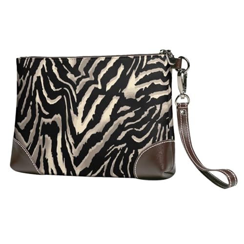 EgoMed Schwarze Zebrahautmuster,Handgelenktaschen PU-Leder Clutch Damen Reißverschluss Geldbörse Brieftasche Handtasche mit Handschlaufe von EgoMed
