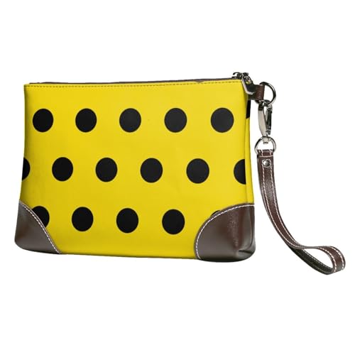 EgoMed Schwarze und gelbe Tupfen,Handgelenktaschen PU-Leder Clutch Damen Reißverschluss Geldbörse Brieftasche Handtasche mit Handschlaufe von EgoMed