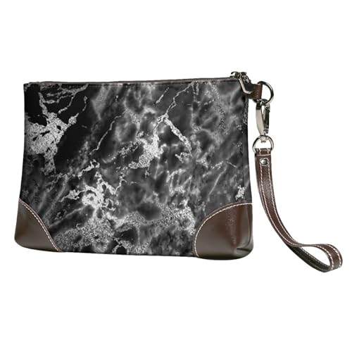 EgoMed Schwarzer, silberner, graphitgrauer Marmorstein,Handgelenktaschen PU-Leder Clutch Damen Reißverschluss Geldbörse Brieftasche Handtasche mit Handschlaufe von EgoMed