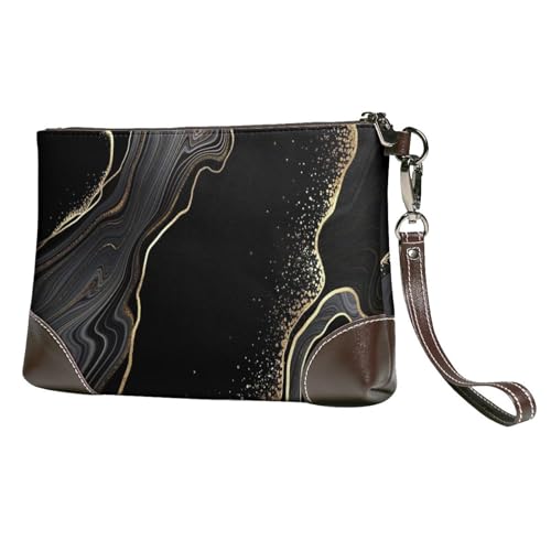 EgoMed Schwarzer Marmor mit Goldglitter,Handgelenktaschen PU-Leder Clutch Damen Reißverschluss Geldbörse Brieftasche Handtasche mit Handschlaufe von EgoMed