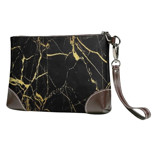 EgoMed Schwarzes Gold,Handgelenktaschen PU-Leder Clutch Damen Reißverschluss Geldbörse Brieftasche Handtasche mit Handschlaufe von EgoMed