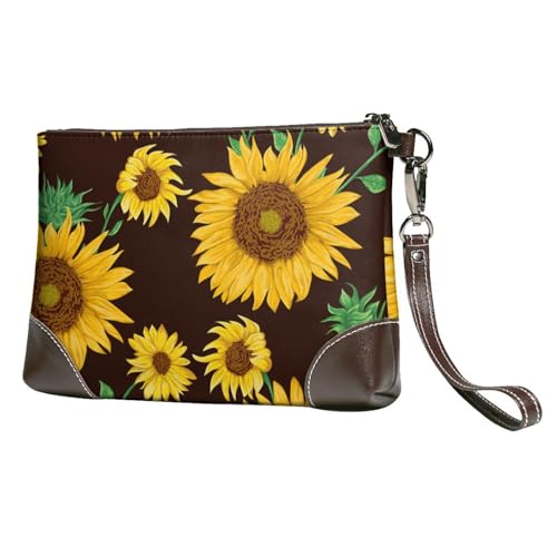 EgoMed Sommer-Sonnenblumen-Blumenmuster,Handgelenktaschen PU-Leder Clutch Damen Reißverschluss Geldbörse Brieftasche Handtasche mit Handschlaufe von EgoMed