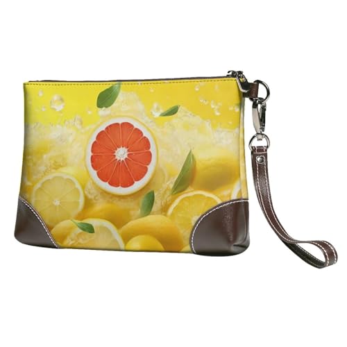EgoMed Sommerzitrone,Handgelenktaschen PU-Leder Clutch Damen Reißverschluss Geldbörse Brieftasche Handtasche mit Handschlaufe von EgoMed