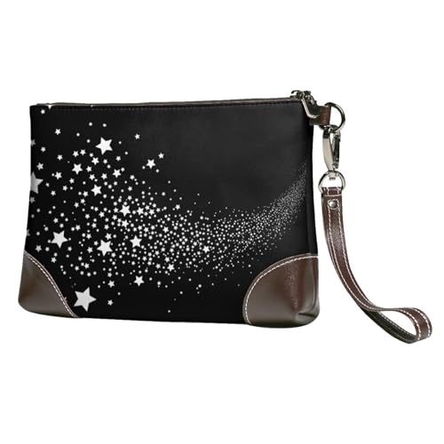 EgoMed Stern Sternenmuster Sternschnuppe Schwarz Weiß,Handgelenktaschen PU-Leder Clutch Damen Reißverschluss Geldbörse Brieftasche Handtasche mit Handschlaufe von EgoMed