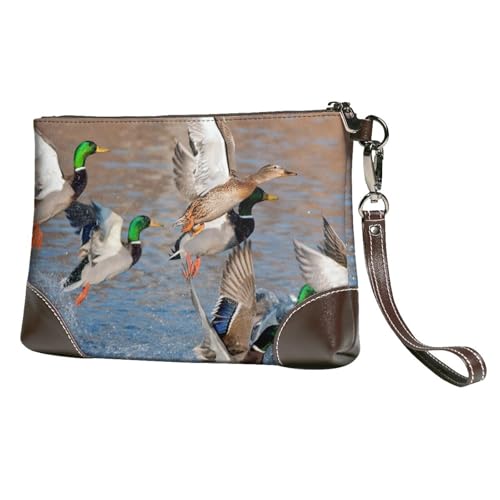 EgoMed Stockenten Entenjagd Stockenten,Handgelenktaschen PU-Leder Clutch Damen Reißverschluss Geldbörse Brieftasche Handtasche mit Handschlaufe von EgoMed